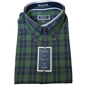 Club Room Men's Regular-Fit Plaid Dress Shirt navy/green 17.5 34-35 $60